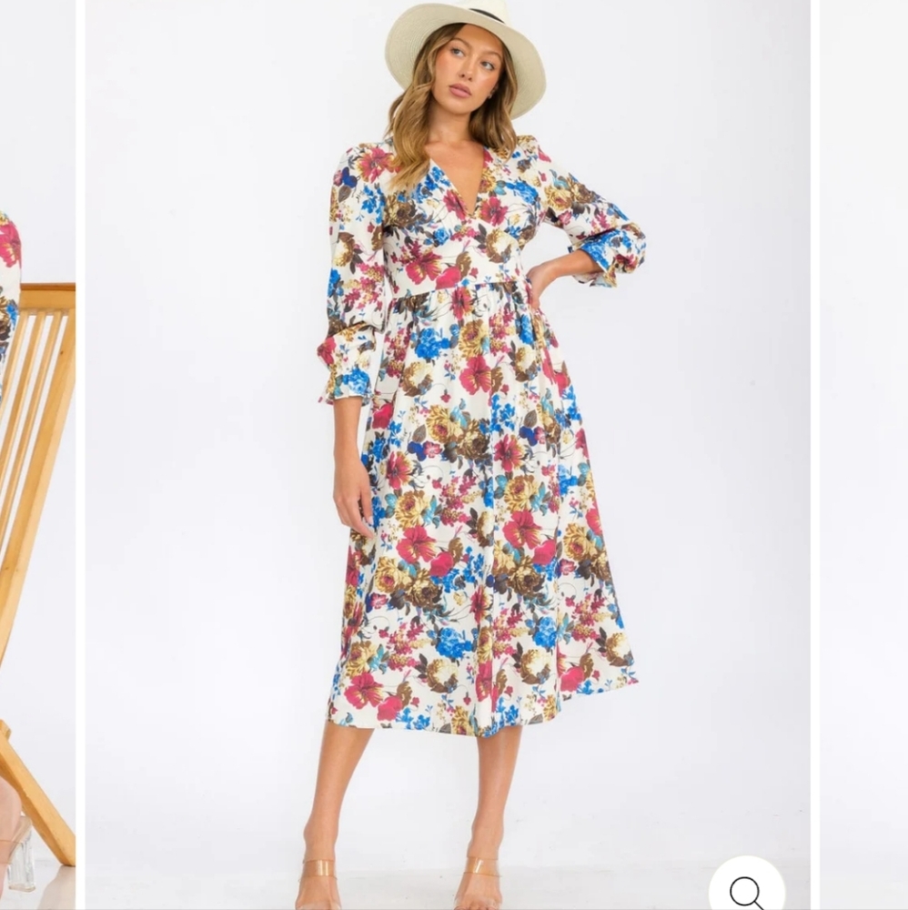 #133 Vintage - Inspired Floral Boho Midi Dress